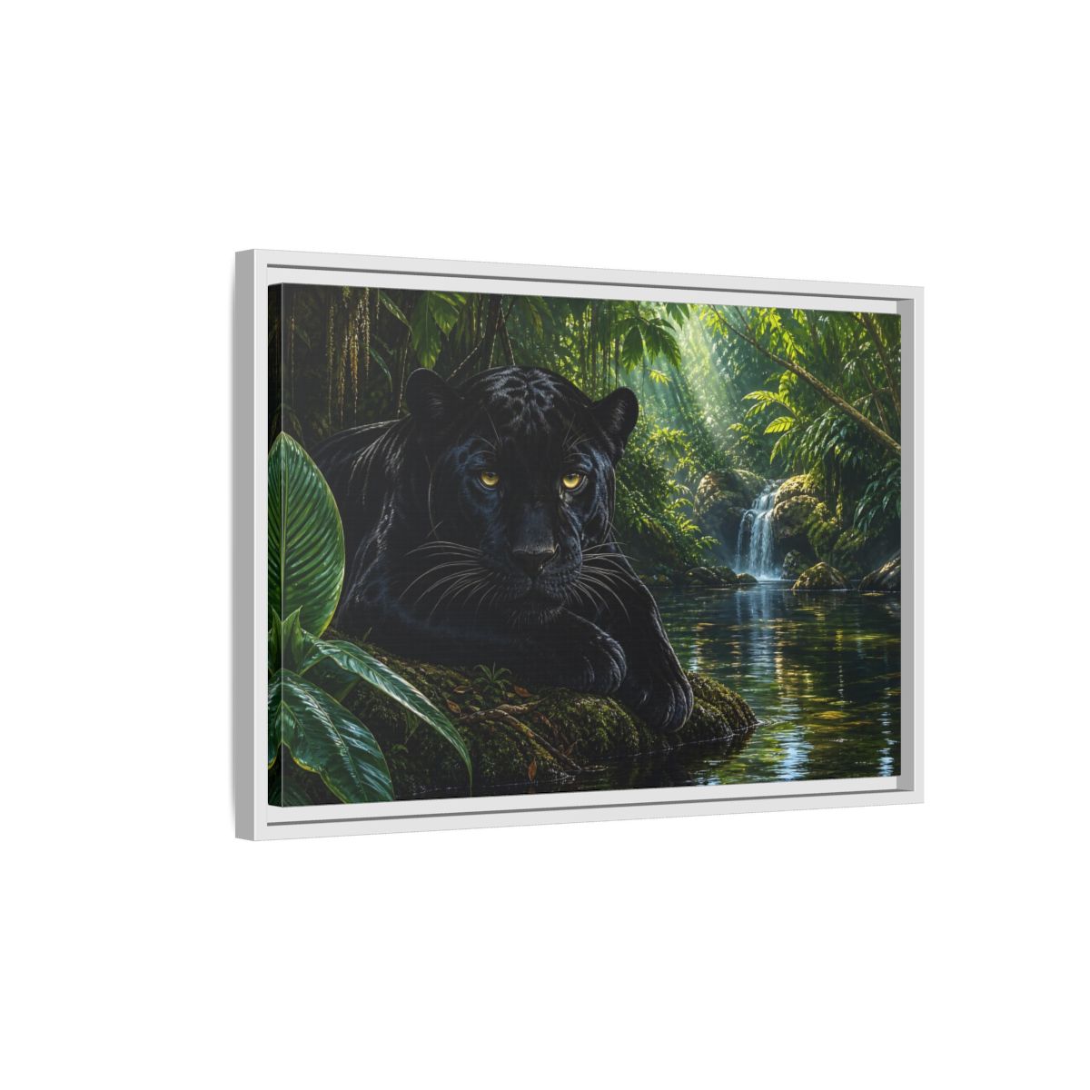 Side Mockup 1. Nature Black Panther Black Panther Jungle shown as stretched canvas wall art