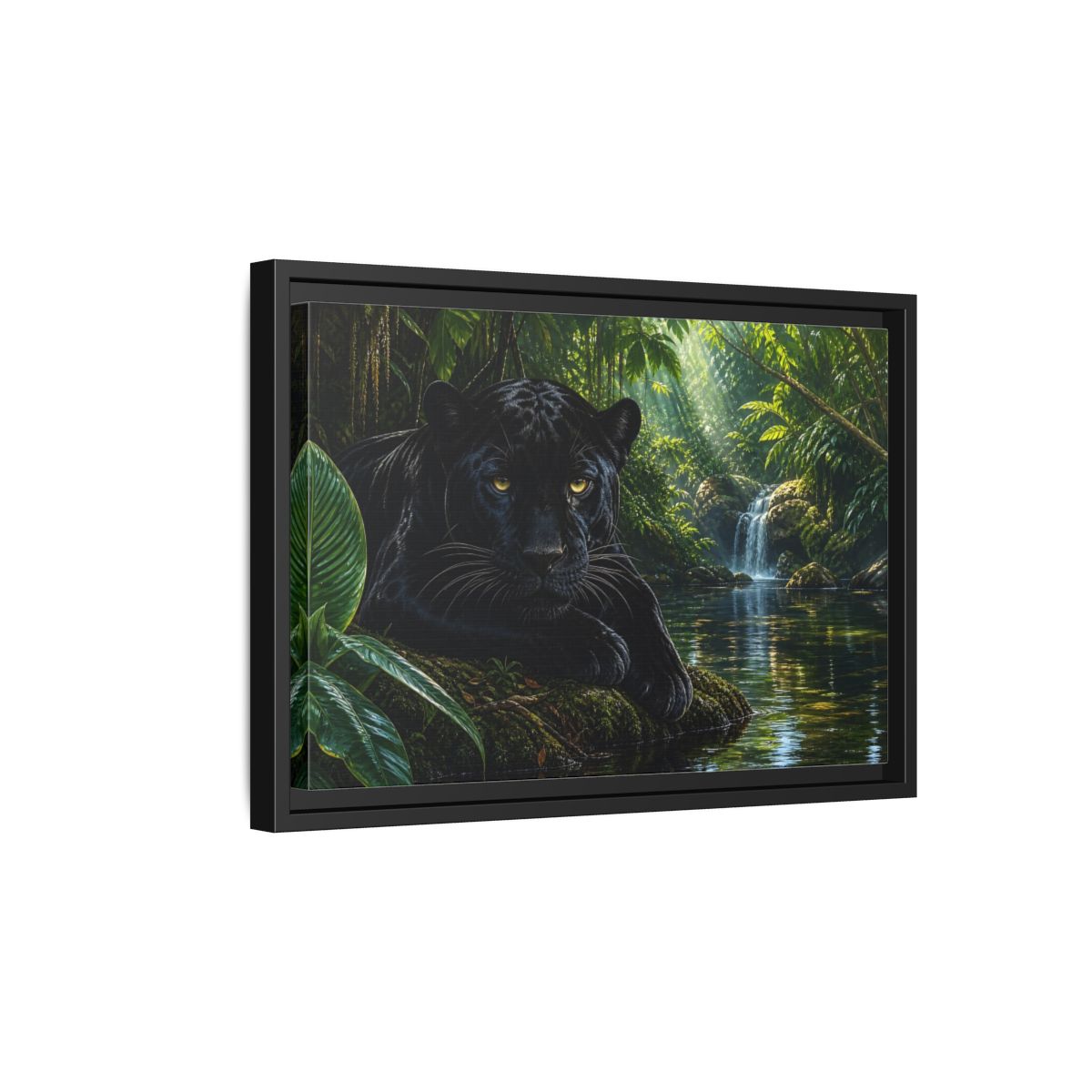 Side Mockup 6. Nature Black Panther Black Panther Jungle shown as stretched canvas wall art