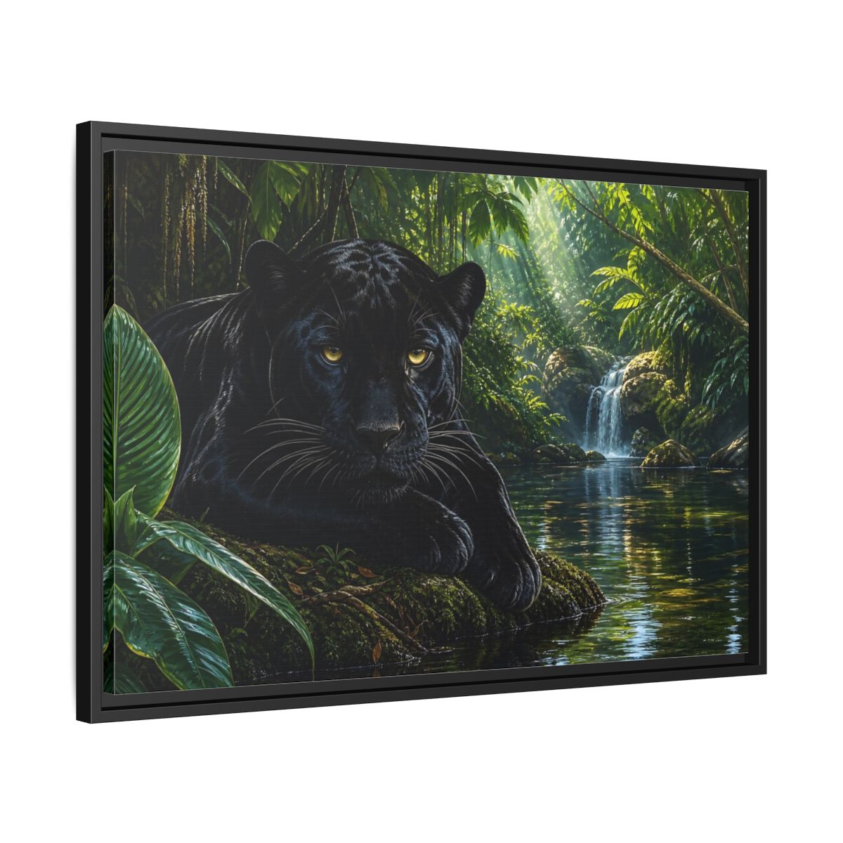 Side Mockup 14. Nature Black Panther Black Panther Jungle shown as stretched canvas wall art