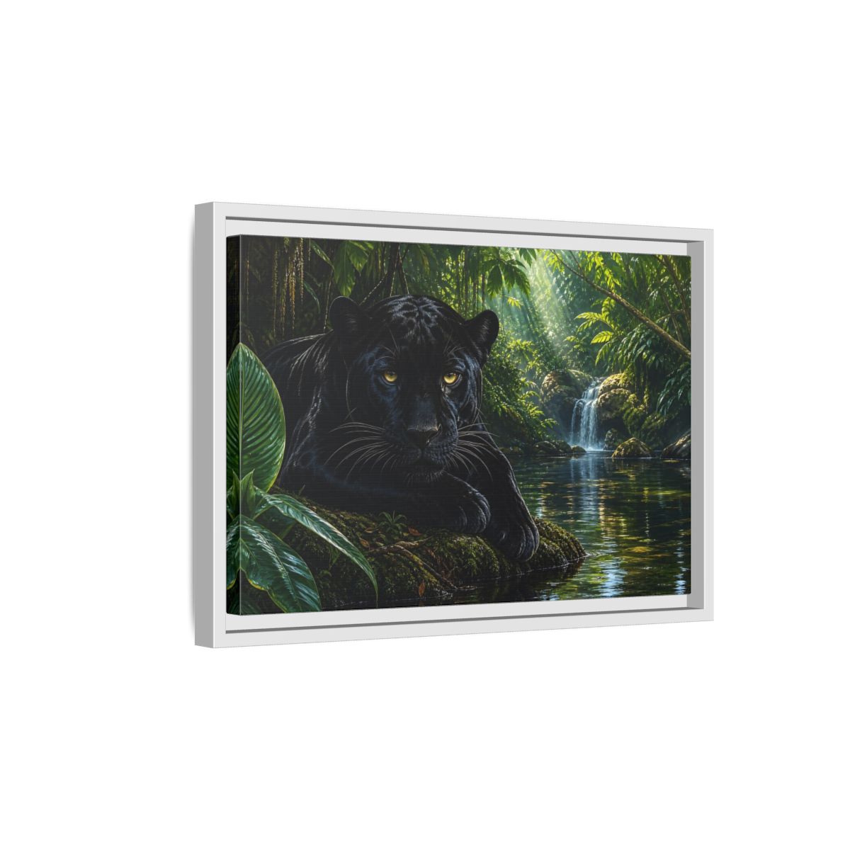 Side Mockup 4. Nature Black Panther Black Panther Jungle shown as stretched canvas wall art