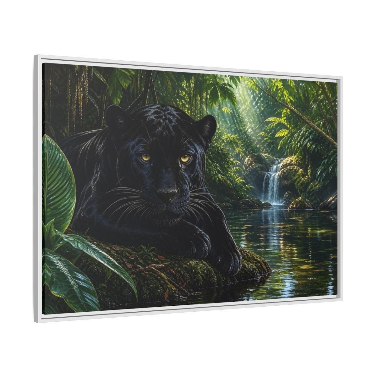 Side Mockup 7. Nature Black Panther Black Panther Jungle shown as stretched canvas wall art