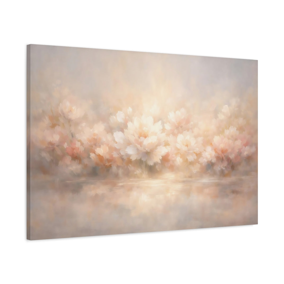 Side Mockup 1. Nature Blossoms Blush Floral shown as stretched canvas wall art