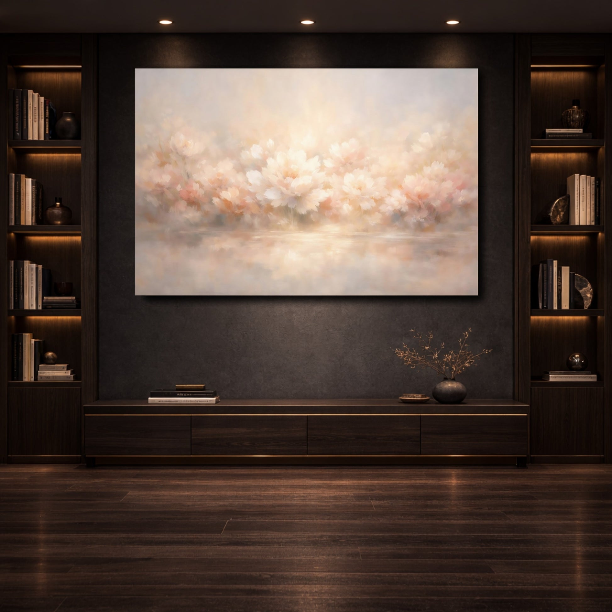 Mockup 3. Nature Blossoms Blush Floral shown as stretched canvas wall art