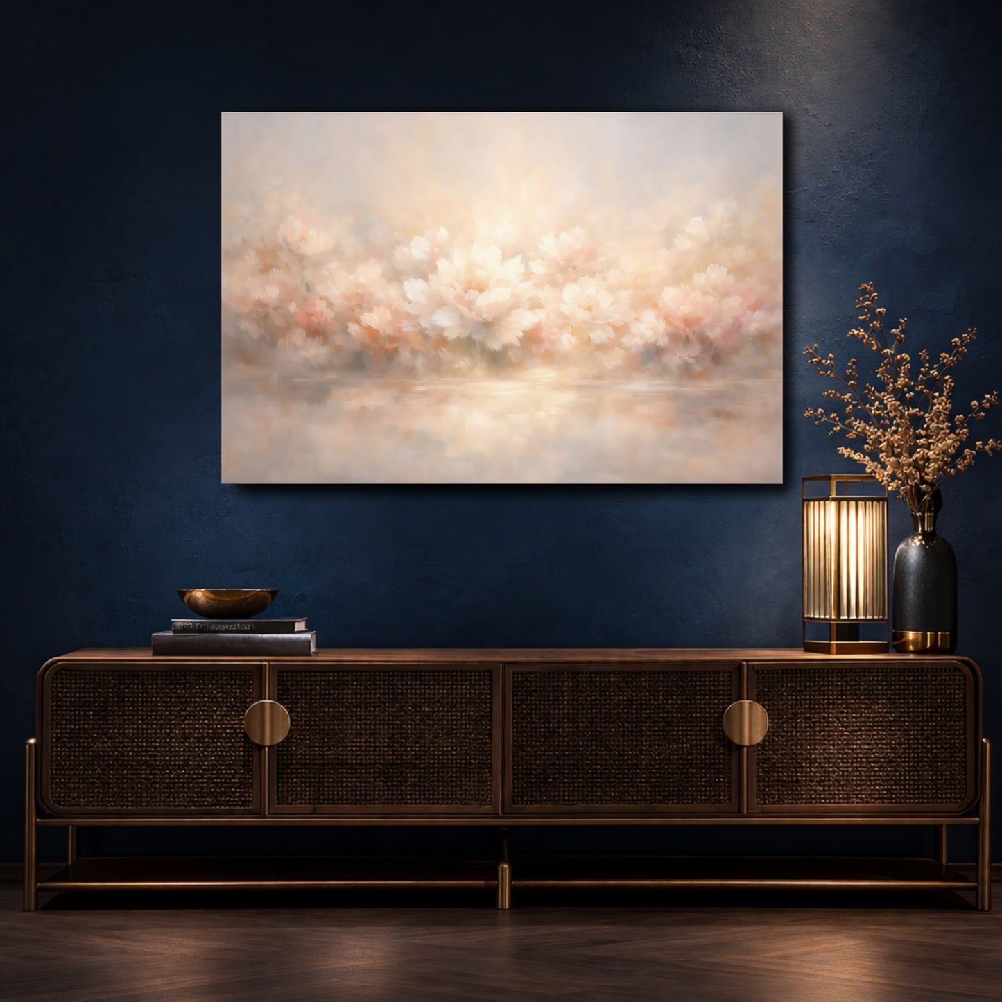 Mockup 4. Nature Blossoms Blush Floral shown as stretched canvas wall art