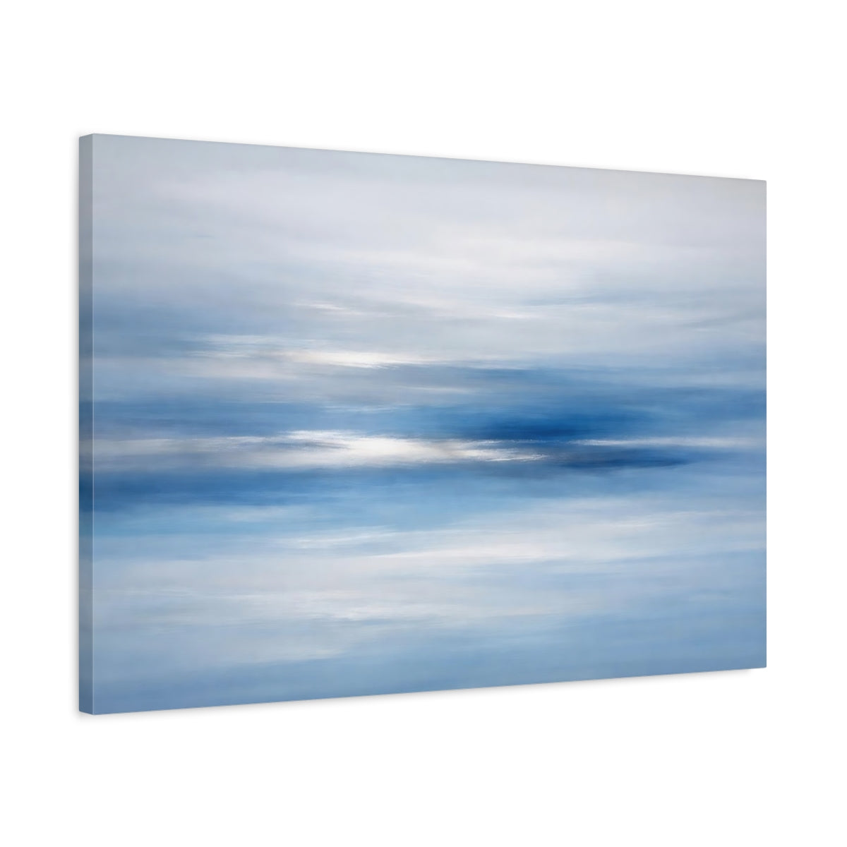 Side Mockup 2. Nature Blue Horizon Blue And White shown as stretched canvas wall art