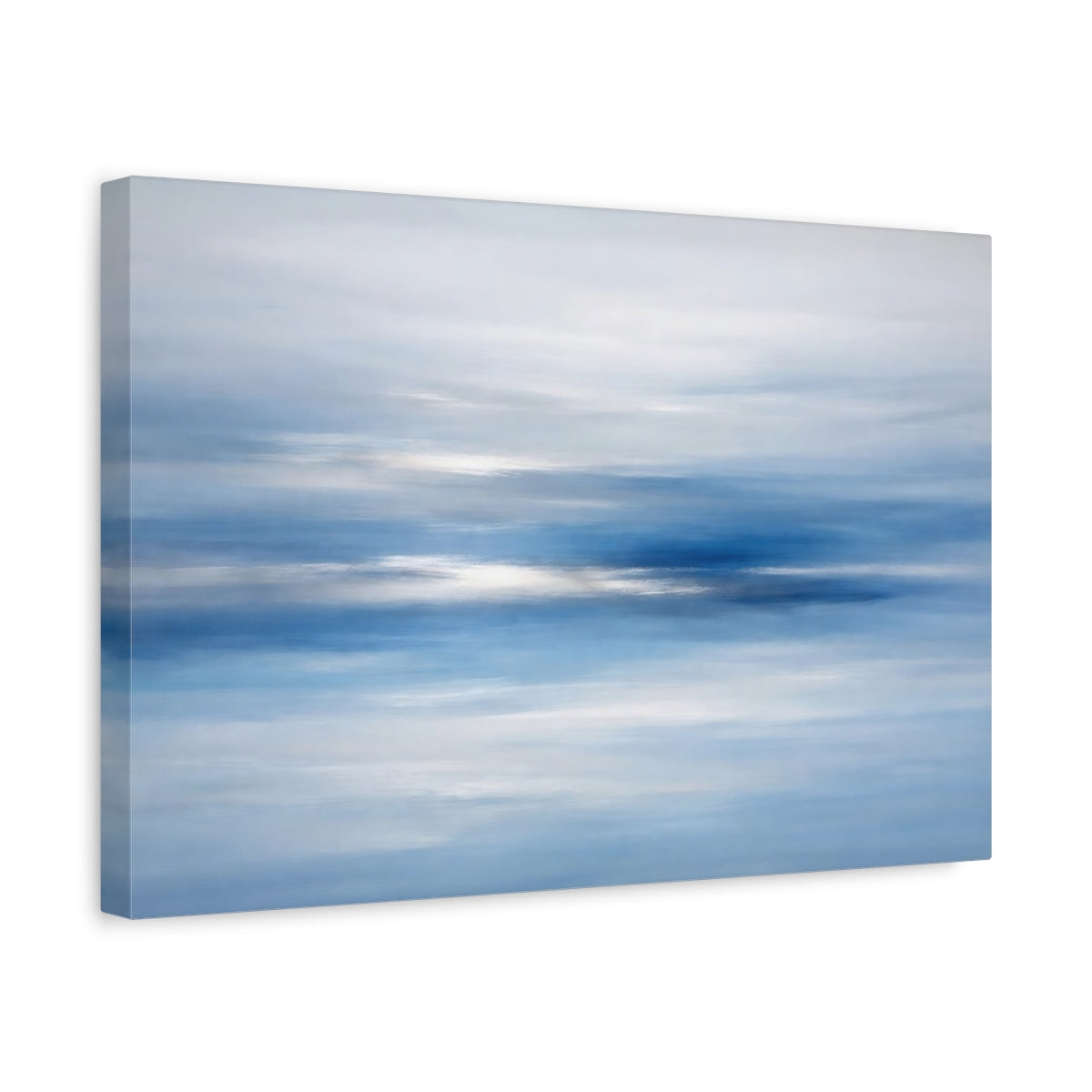 Side Mockup 4. Nature Blue Horizon Blue And White shown as stretched canvas wall art