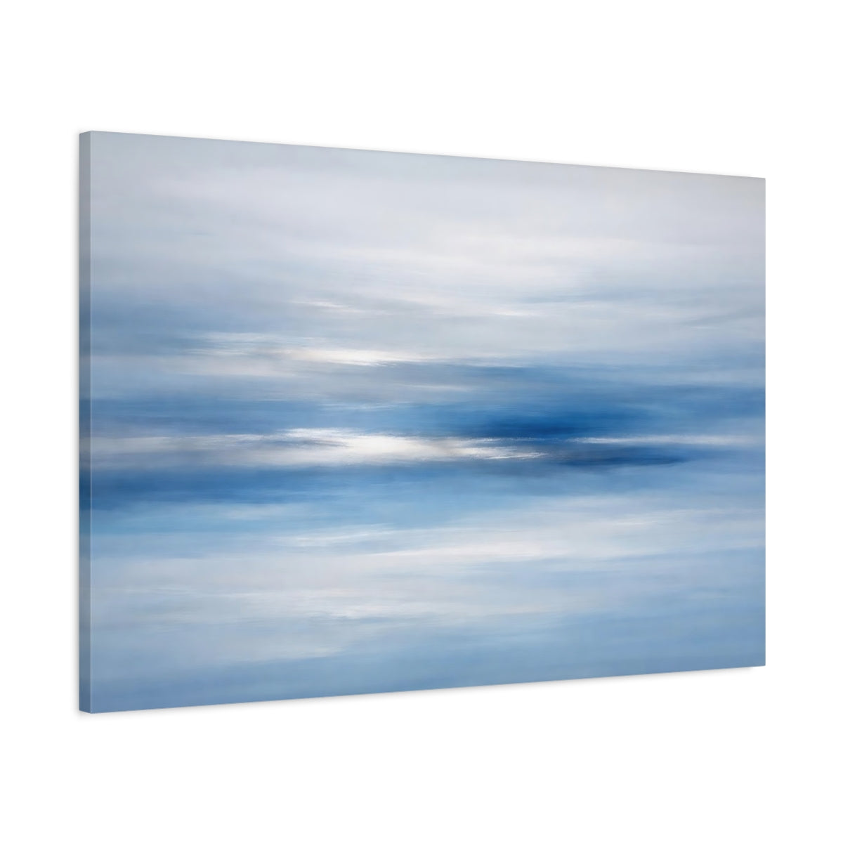 Side Mockup 1. Nature Blue Horizon Blue And White shown as stretched canvas wall art