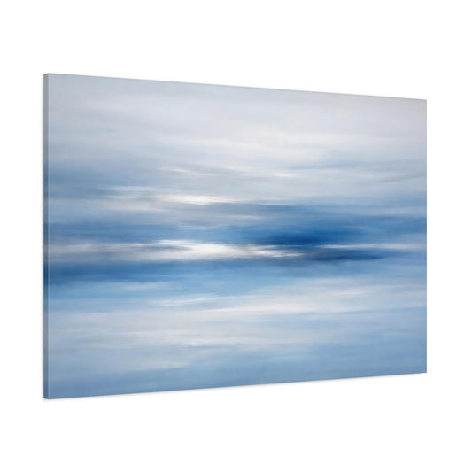 Main Mockup. Nature Blue Horizon Blue And White shown as stretched canvas wall art