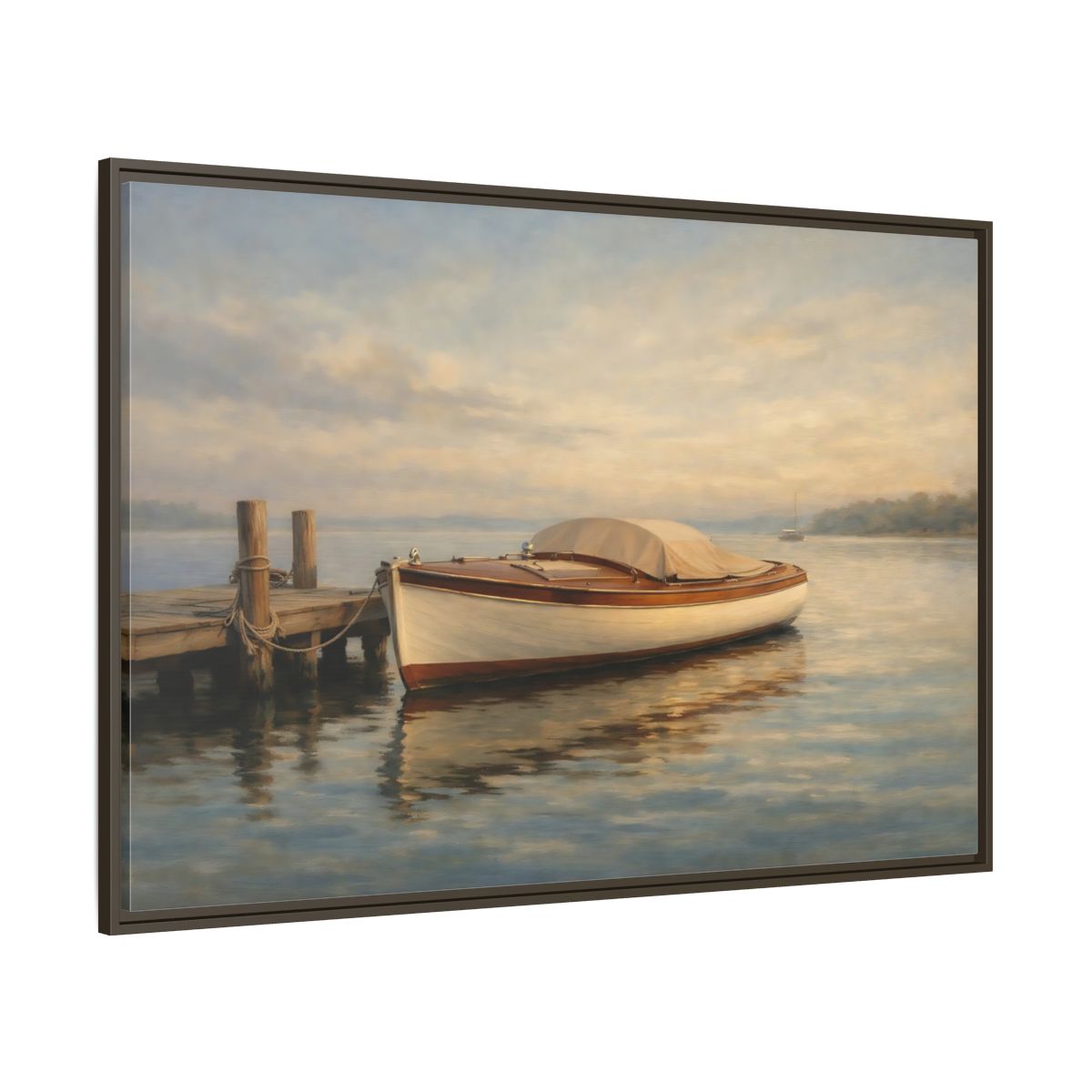 Main Mockup. Nature Boat Golden Coastal shown as stretched canvas wall art