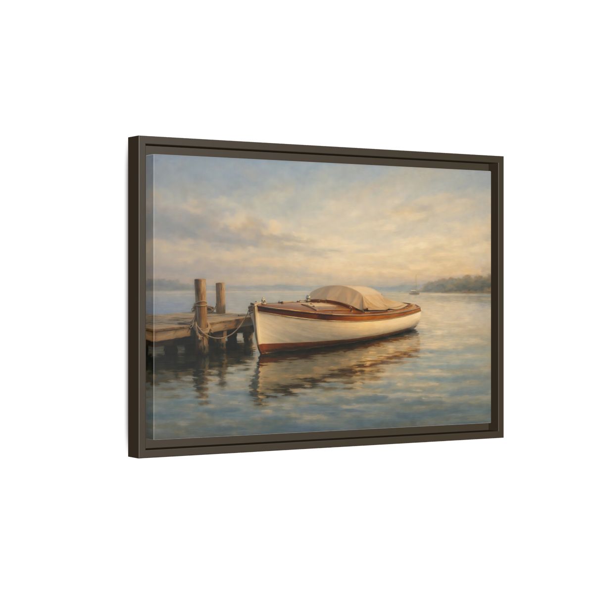 Side Mockup 2. Nature Boat Golden Coastal shown as stretched canvas wall art