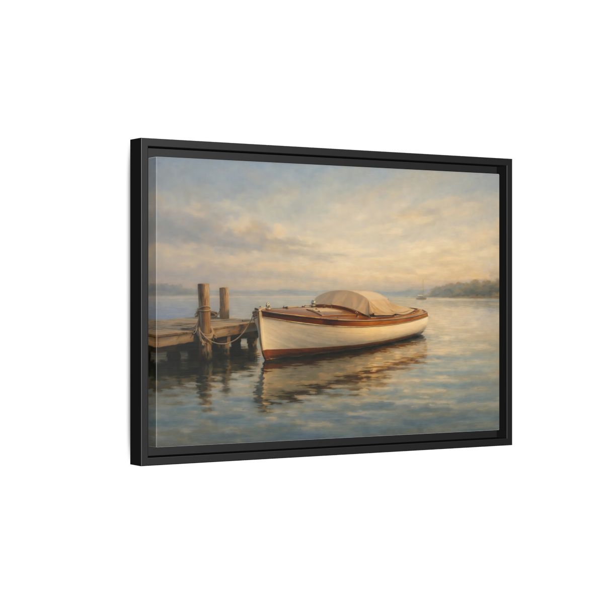 Side Mockup 3. Nature Boat Golden Coastal shown as stretched canvas wall art