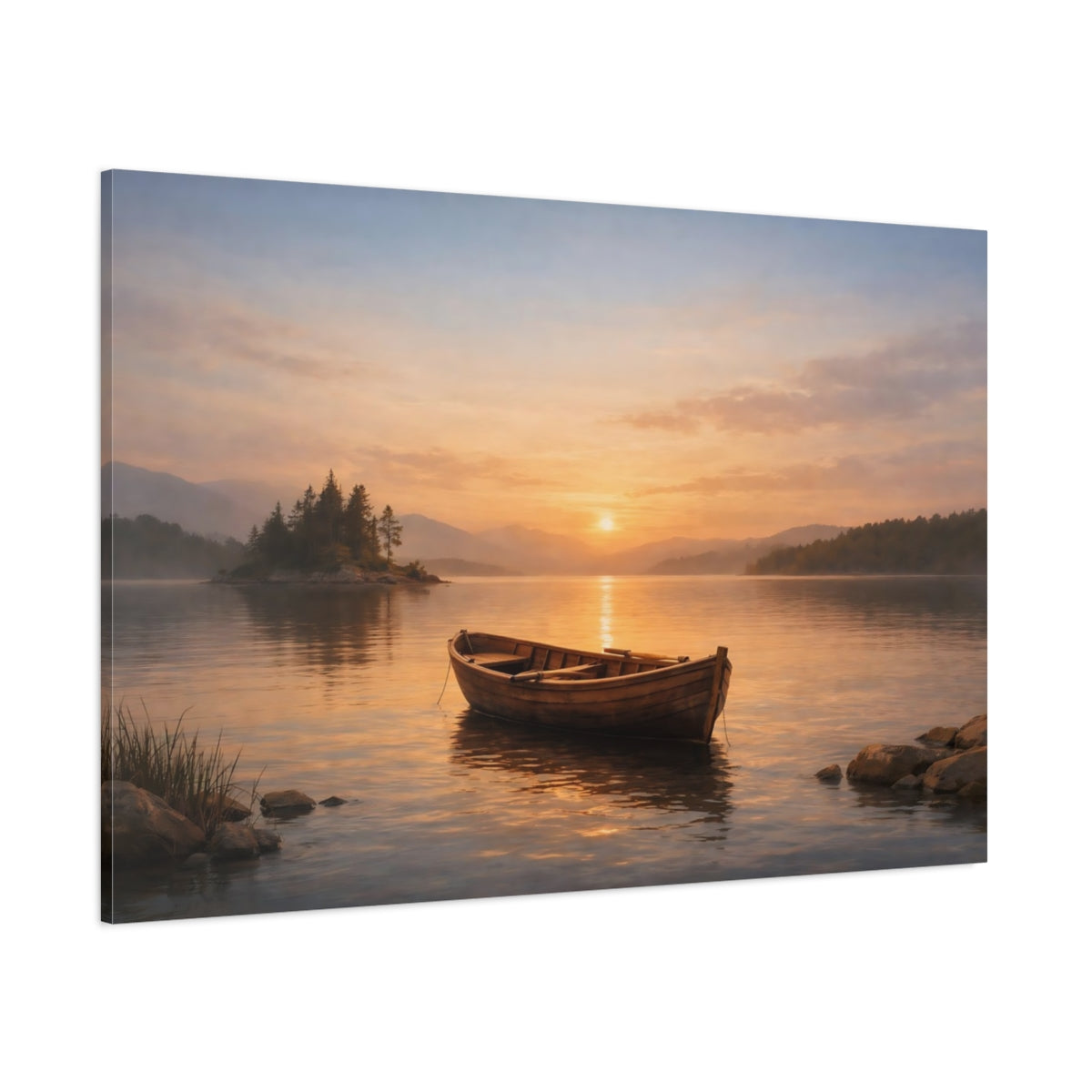 Nature Boat Horizon shown as stretched canvas wall art