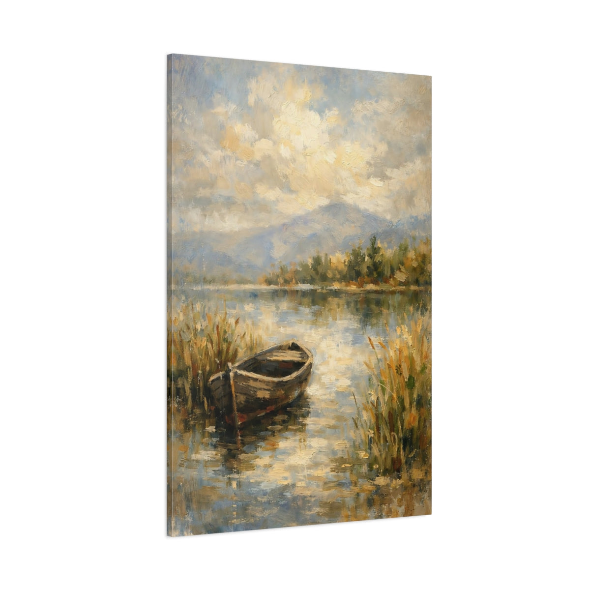 Main Mockup. Nature Boat Lake Boat Landscape shown as stretched canvas wall art