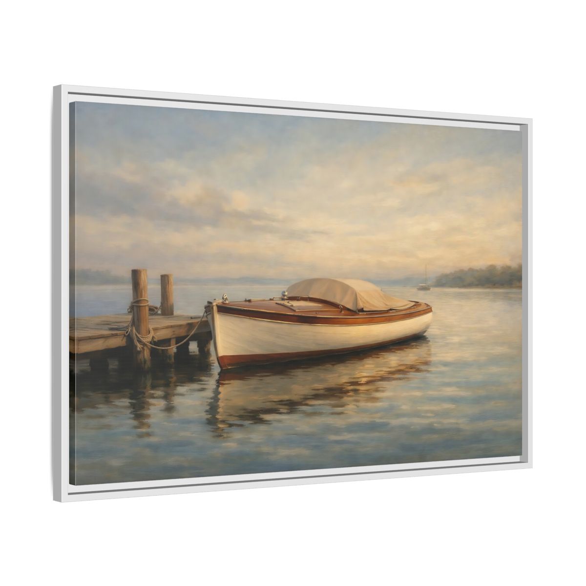 Side Mockup 8. Nature Boat Boat On Water shown as stretched canvas wall art