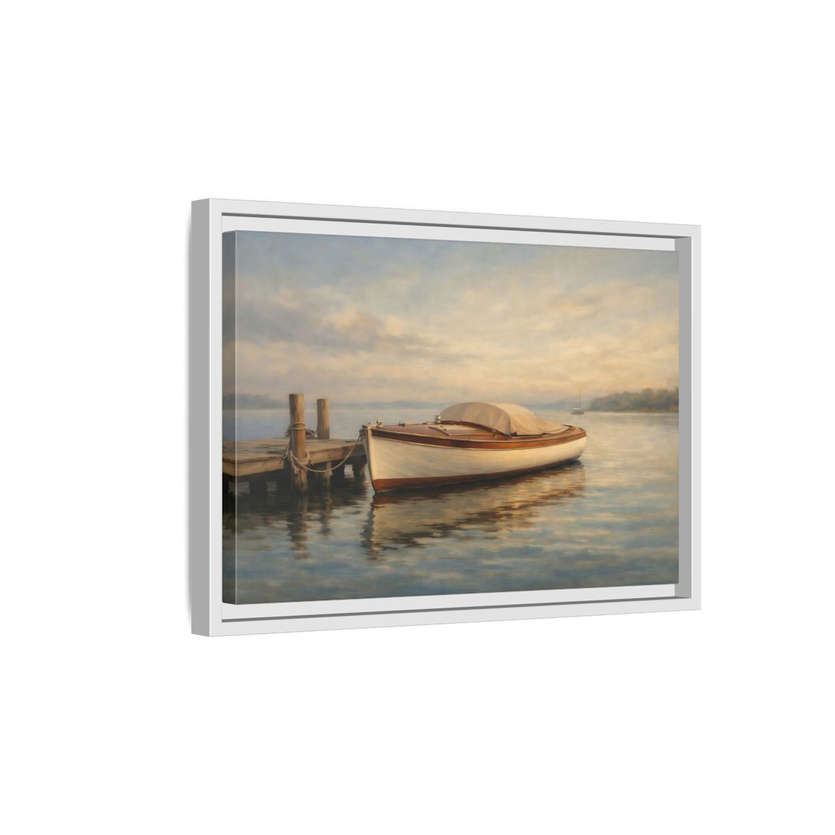 Side Mockup 4. Nature Boat Boat On Water shown as stretched canvas wall art