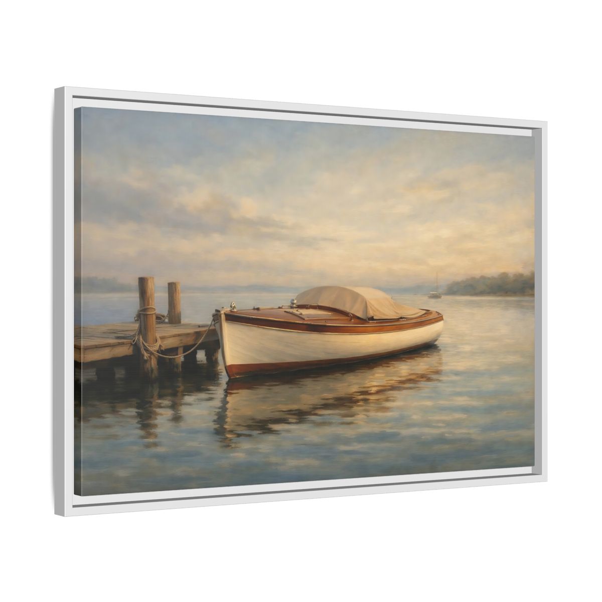 Side Mockup 10. Nature Boat Boat On Water shown as stretched canvas wall art