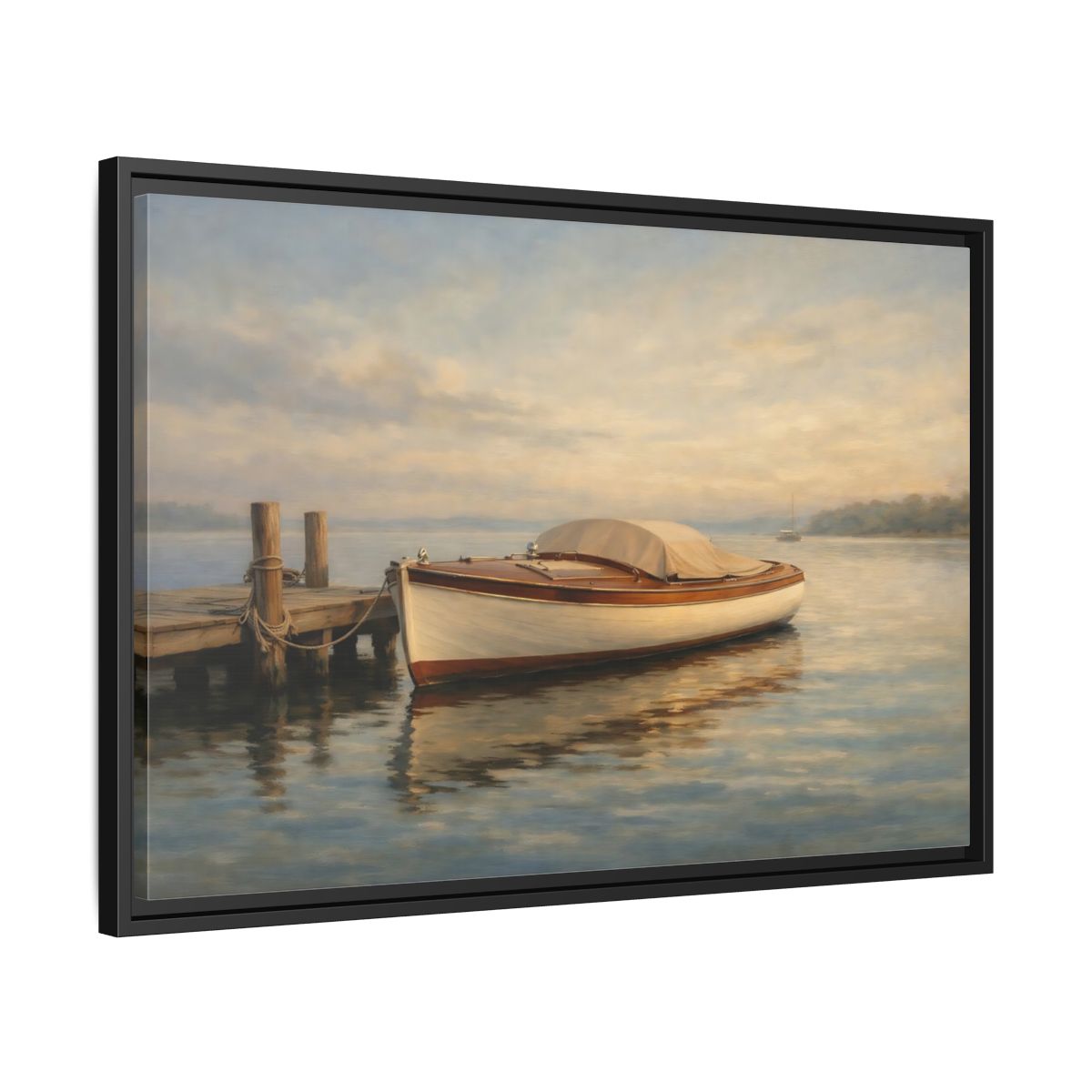 Side Mockup 14. Nature Boat Boat On Water shown as stretched canvas wall art