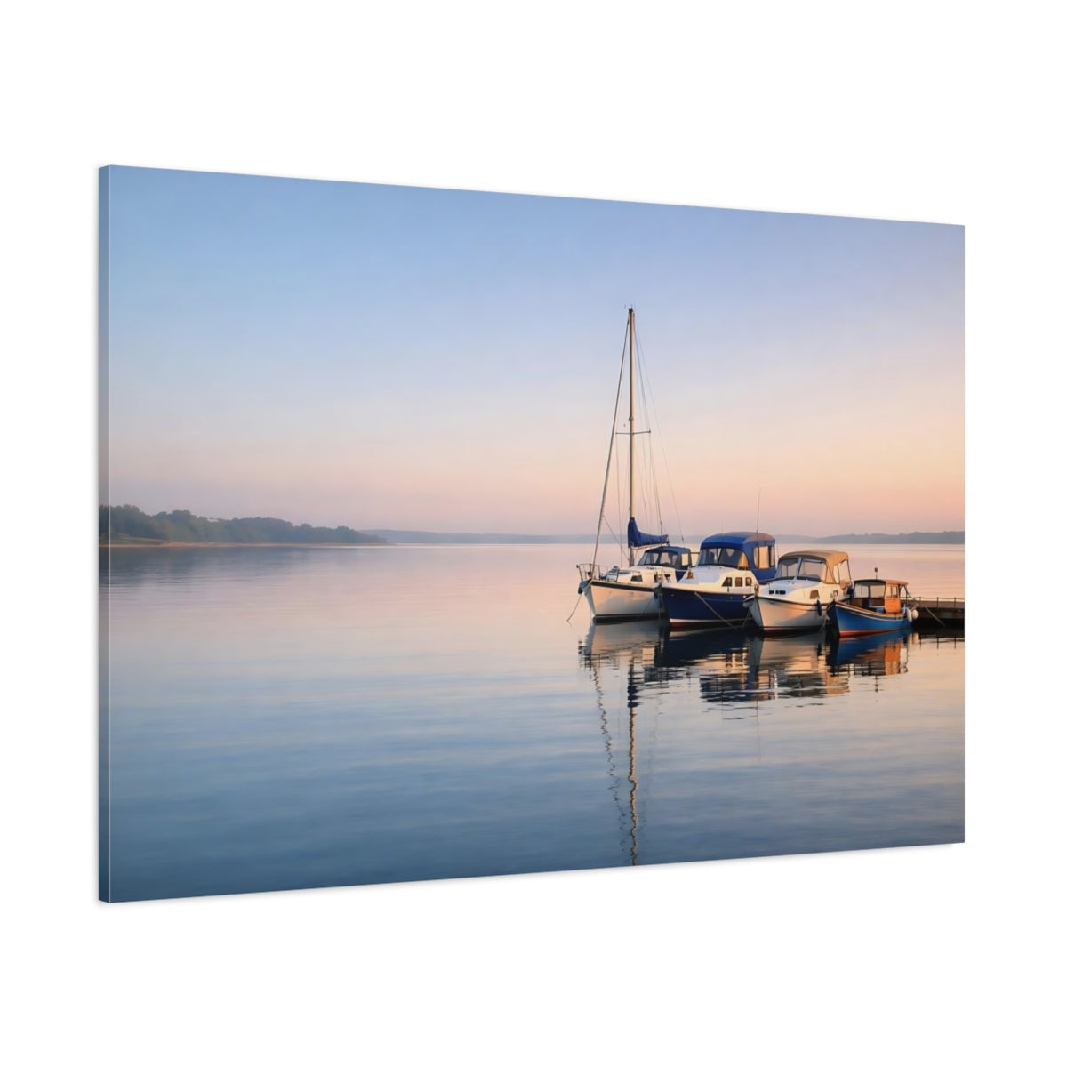 Main Mockup. Nature Boats Serene Lake Boats shown as stretched canvas wall art