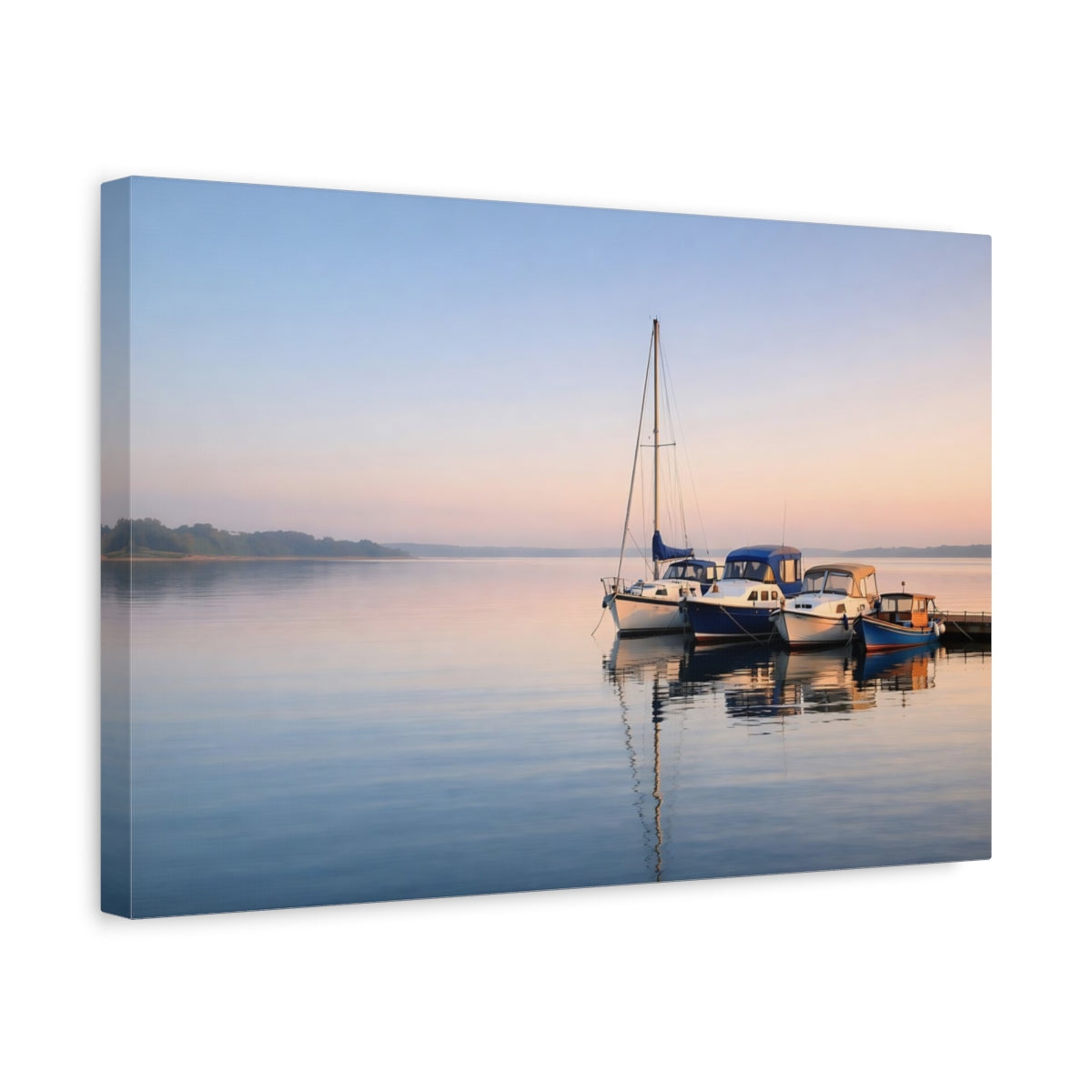 Side Mockup 4. Nature Boats Serene Lake Boats shown as stretched canvas wall art