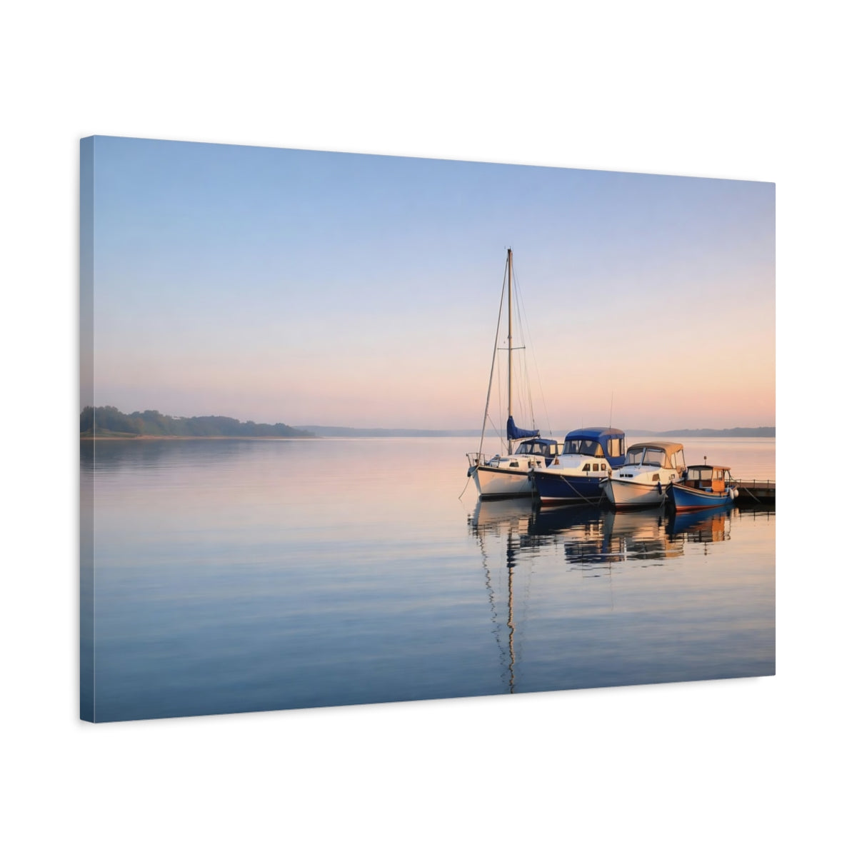 Side Mockup 2. Nature Boats Serene Lake Boats shown as stretched canvas wall art