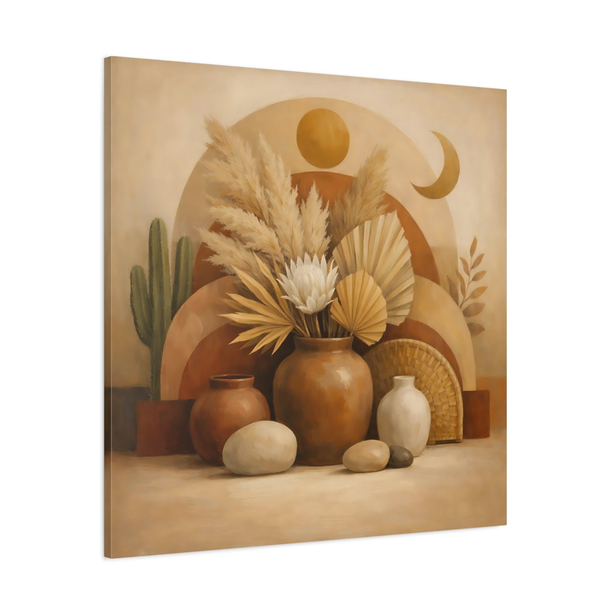 Main Mockup. Nature Boho Still Life Brown And Beige shown as stretched canvas wall art