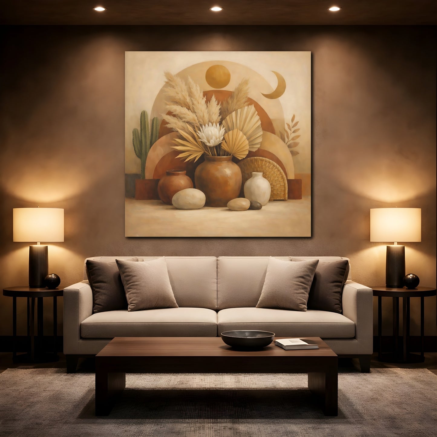 Mockup 2. Nature Boho Still Life Brown And Beige shown as stretched canvas wall art