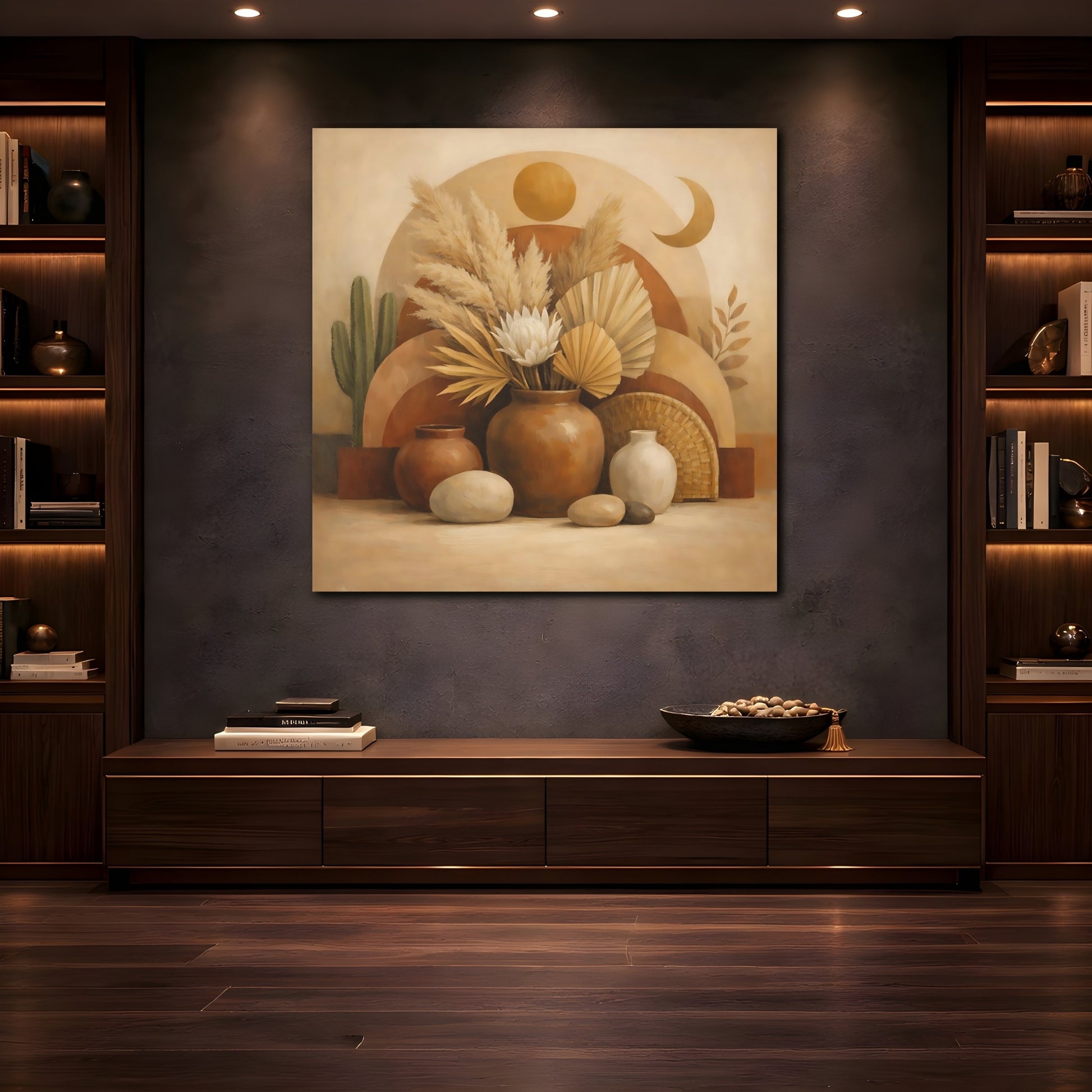 Mockup 4. Nature Boho Still Life Brown And Beige shown as stretched canvas wall art