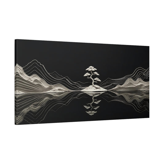 Main Mockup. Nature Bonsai Tree Black And White shown as stretched canvas wall art
