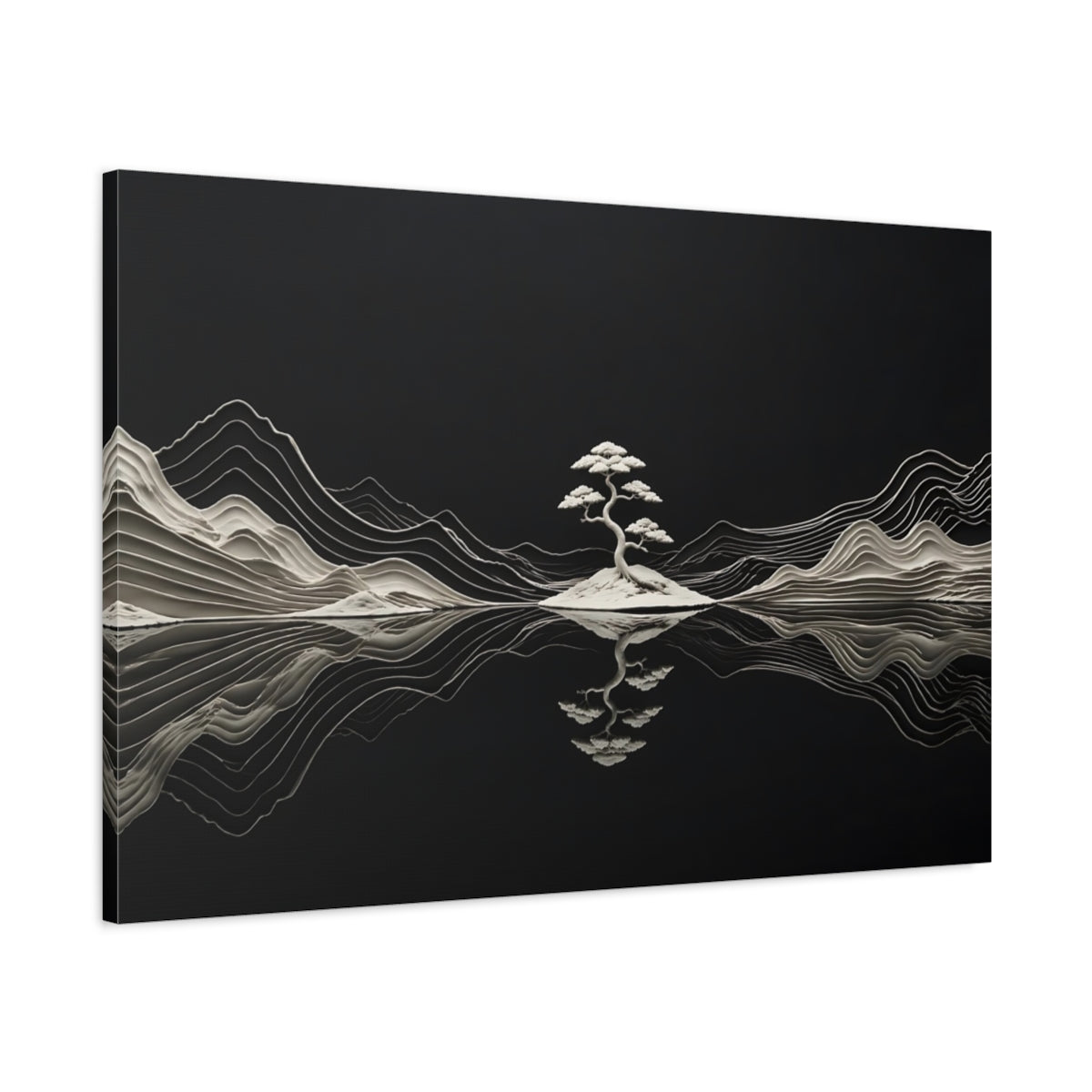 Main Mockup. Nature Bonsai Tree Black And White Nature shown as stretched canvas wall art