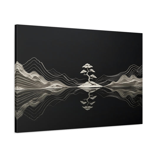 Main Mockup. Nature Bonsai Tree Black And White Nature shown as stretched canvas wall art