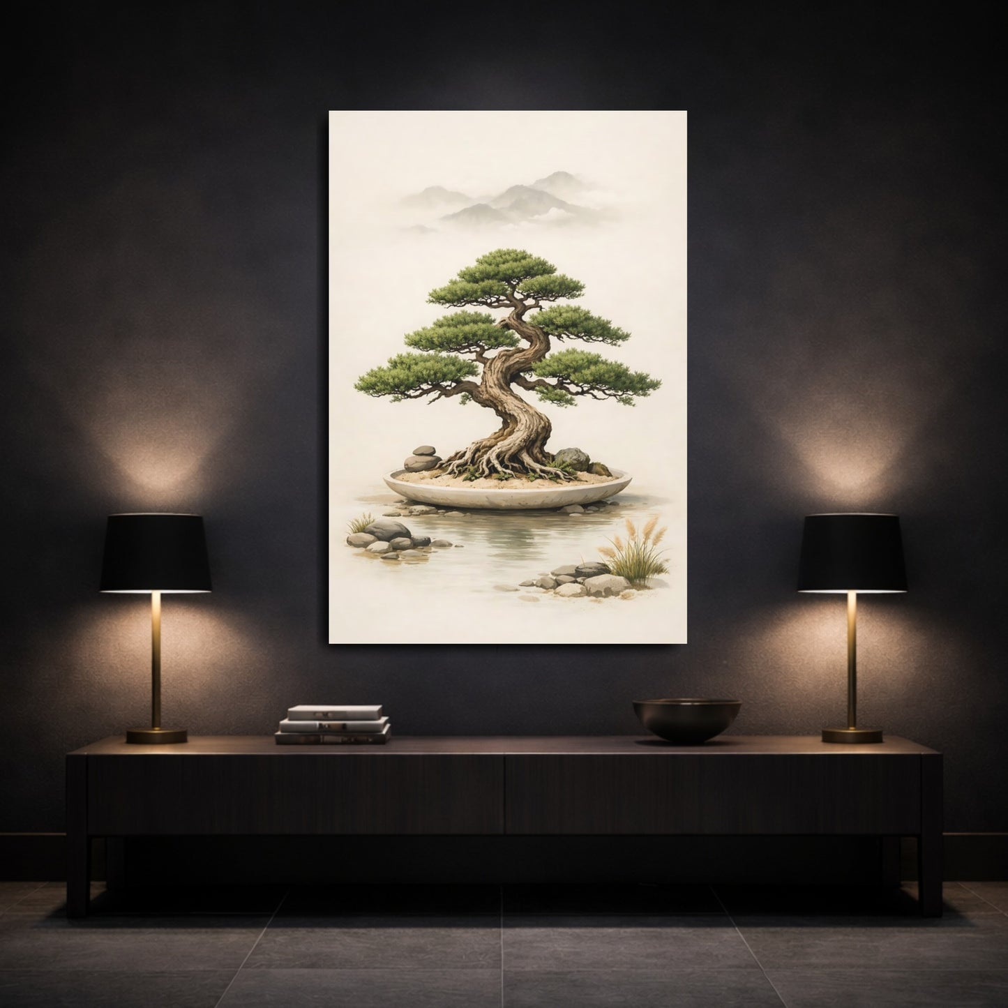 Nature Bonsai Tree Bonsai Tree Landscape shown as front canvas room wall art