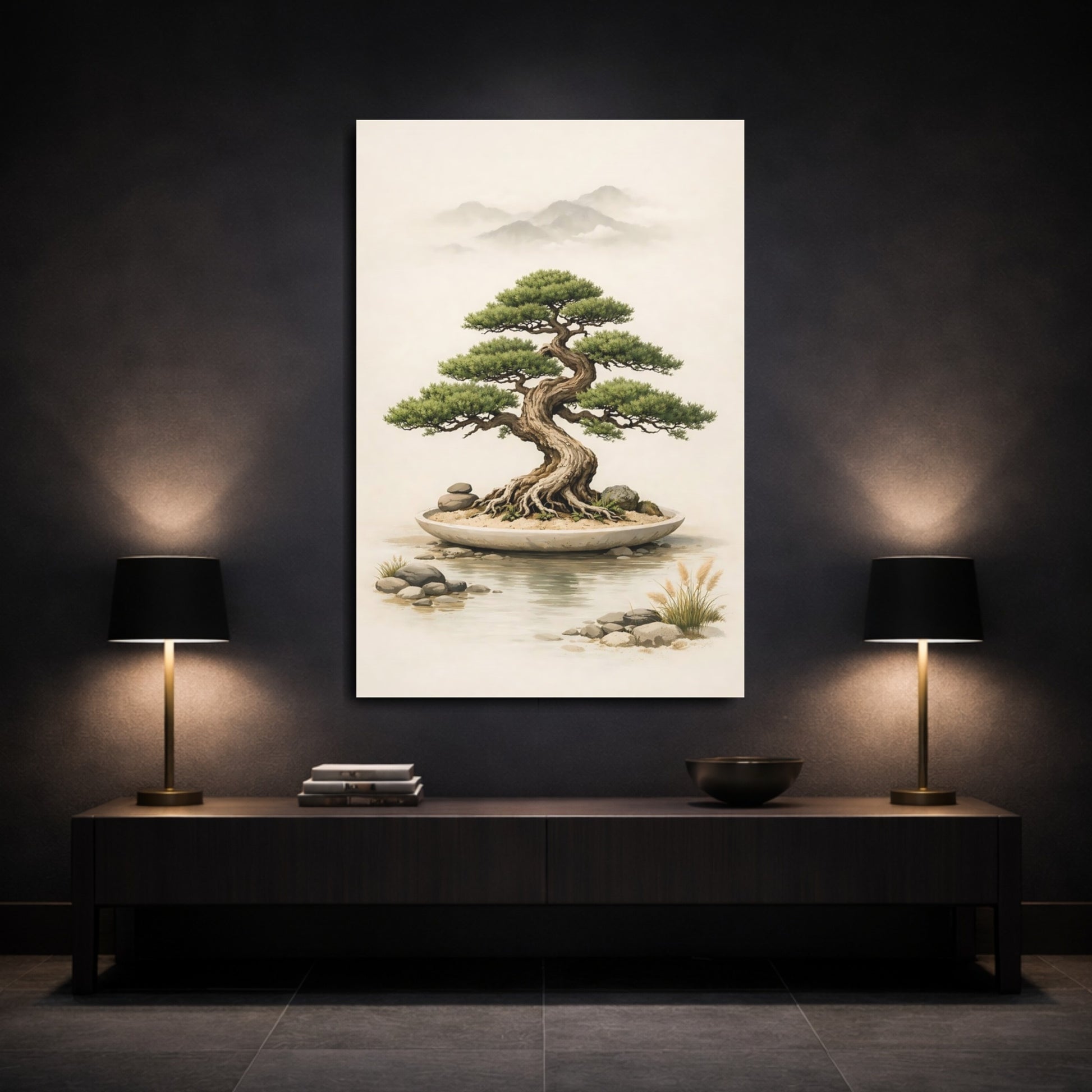 Nature Bonsai Tree Bonsai Tree Landscape shown as front canvas room wall art