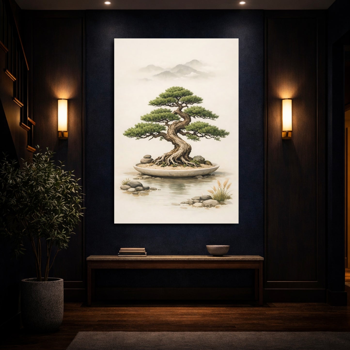 Nature Bonsai Tree Bonsai Tree Landscape shown as front canvas room wall art