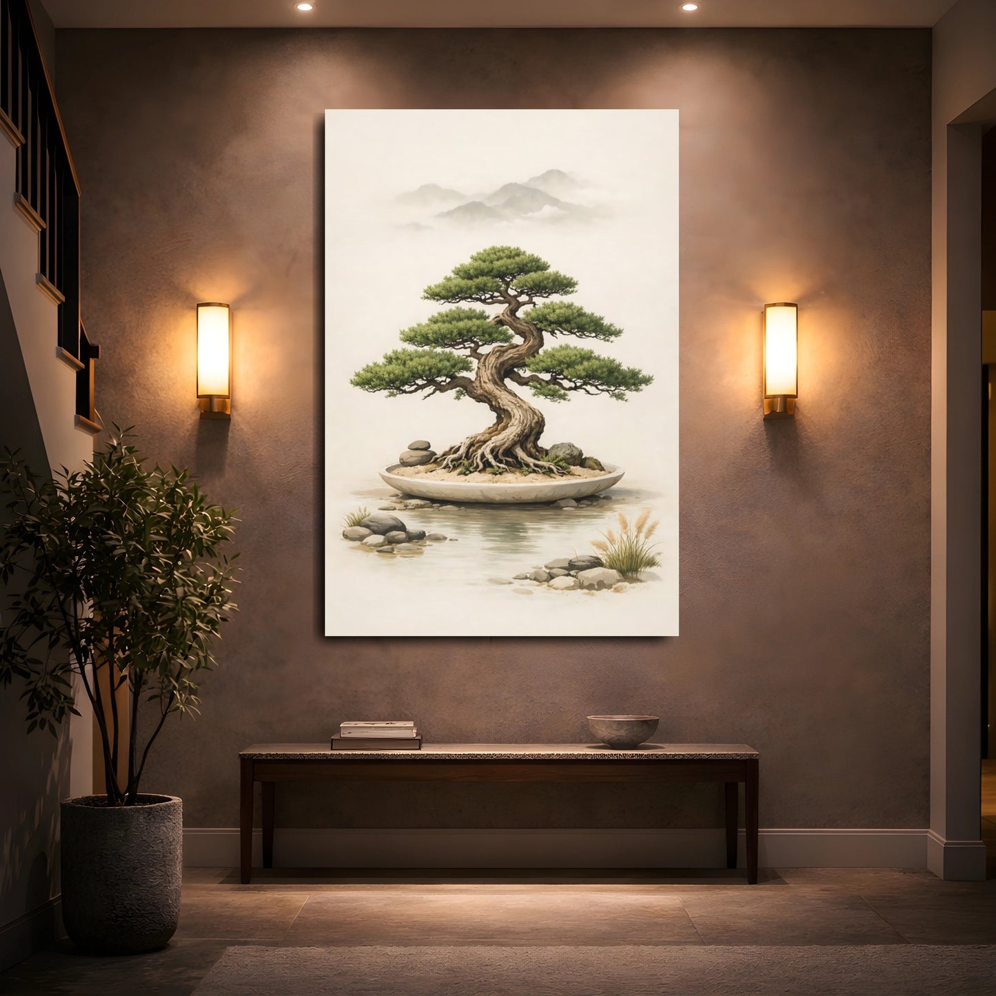 Nature Bonsai Tree Bonsai Tree Landscape shown as front canvas room wall art