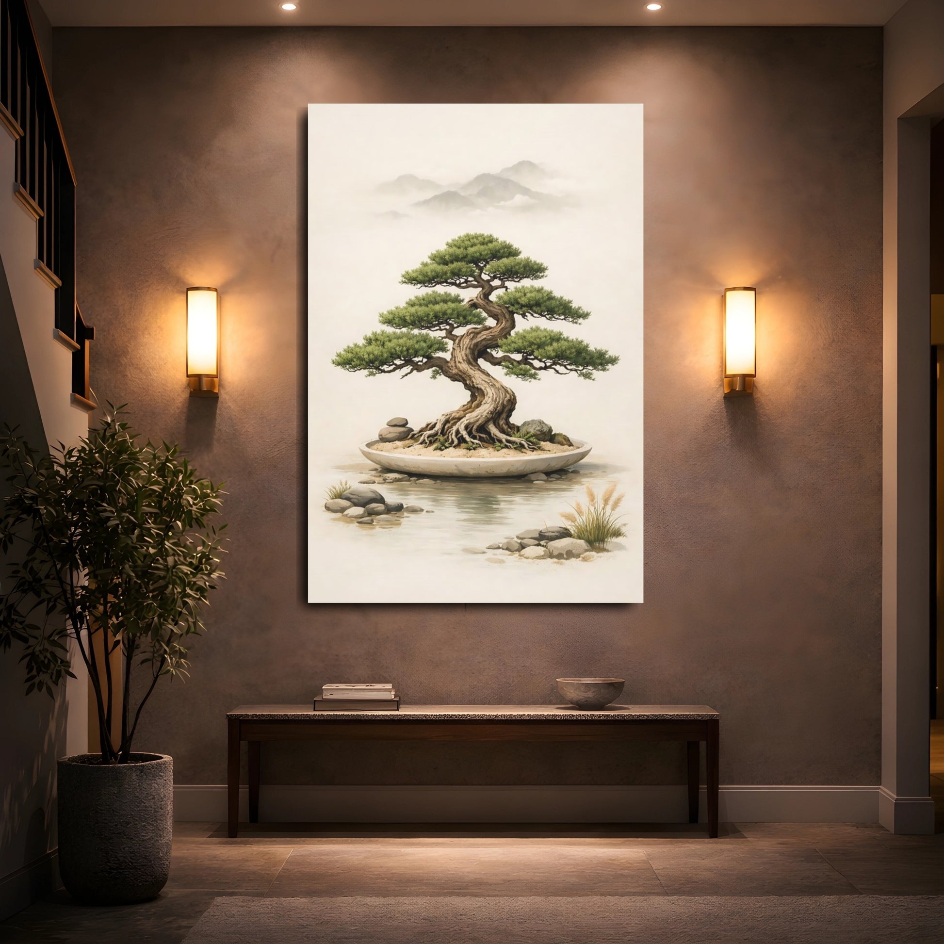 Nature Bonsai Tree Bonsai Tree Landscape shown as front canvas room wall art
