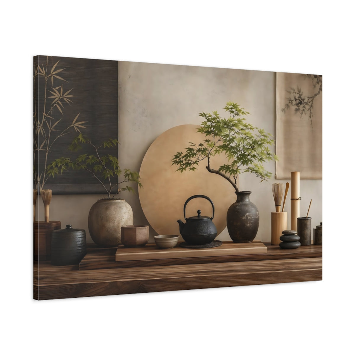 Main Mockup. Nature Bonsai Tree Earthy Zen Decor shown as stretched canvas wall art