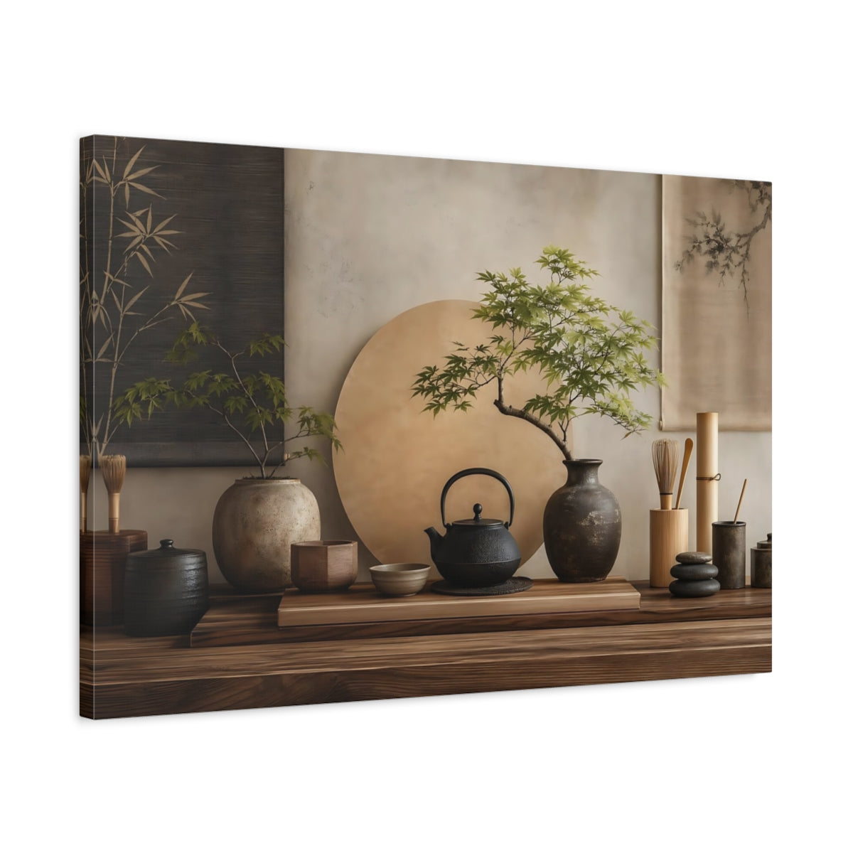 Side Mockup 2. Nature Bonsai Tree Earthy Zen Decor shown as stretched canvas wall art