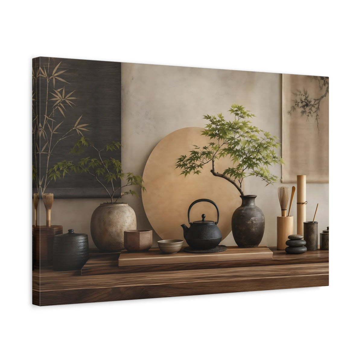 Side Mockup 3. Nature Bonsai Tree Earthy Zen Decor shown as stretched canvas wall art