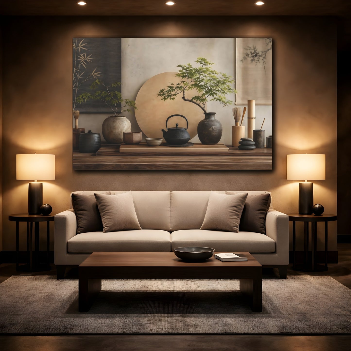 Mockup 2. Nature Bonsai Tree Earthy Zen Decor shown as stretched canvas wall art