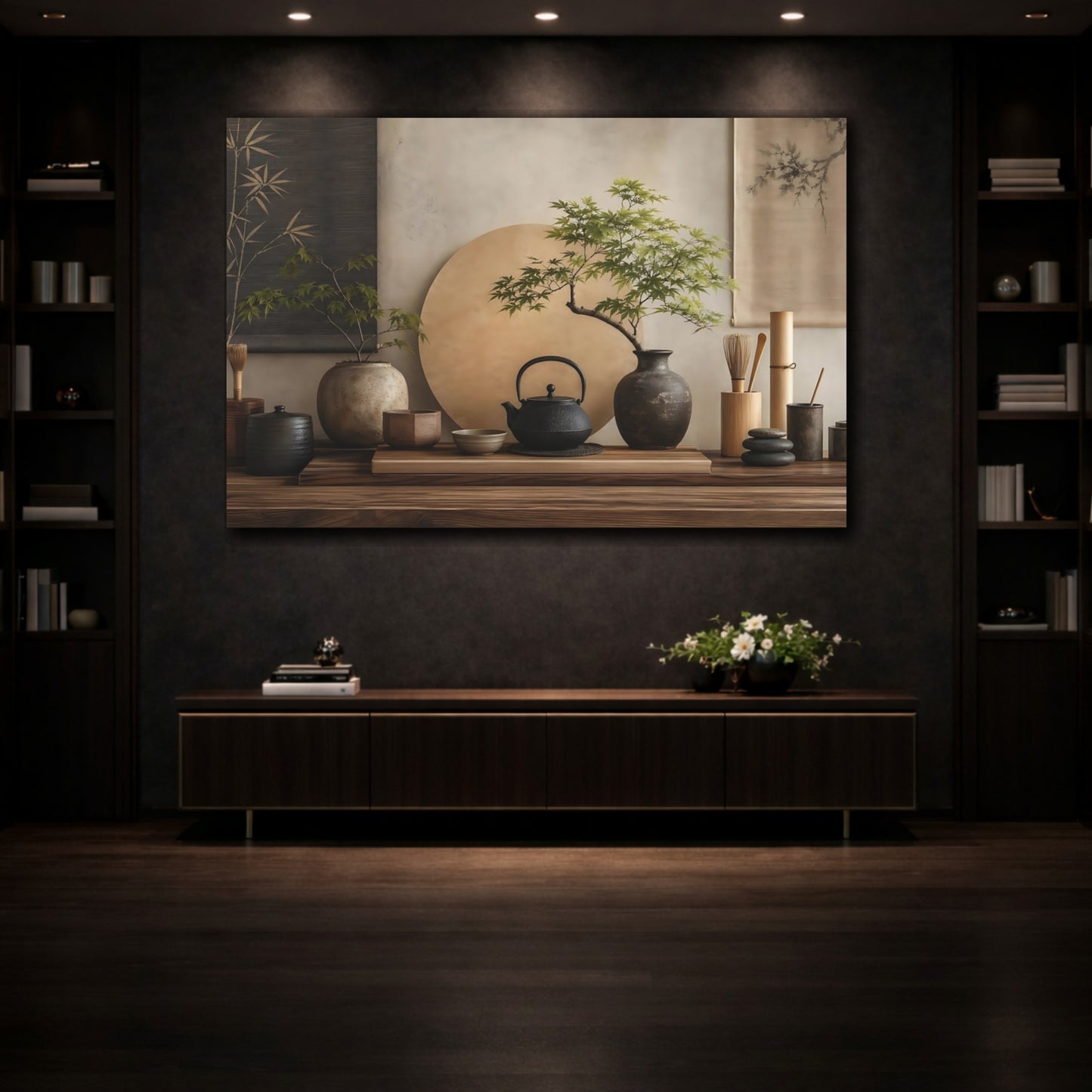Mockup 3. Nature Bonsai Tree Earthy Zen Decor shown as stretched canvas wall art