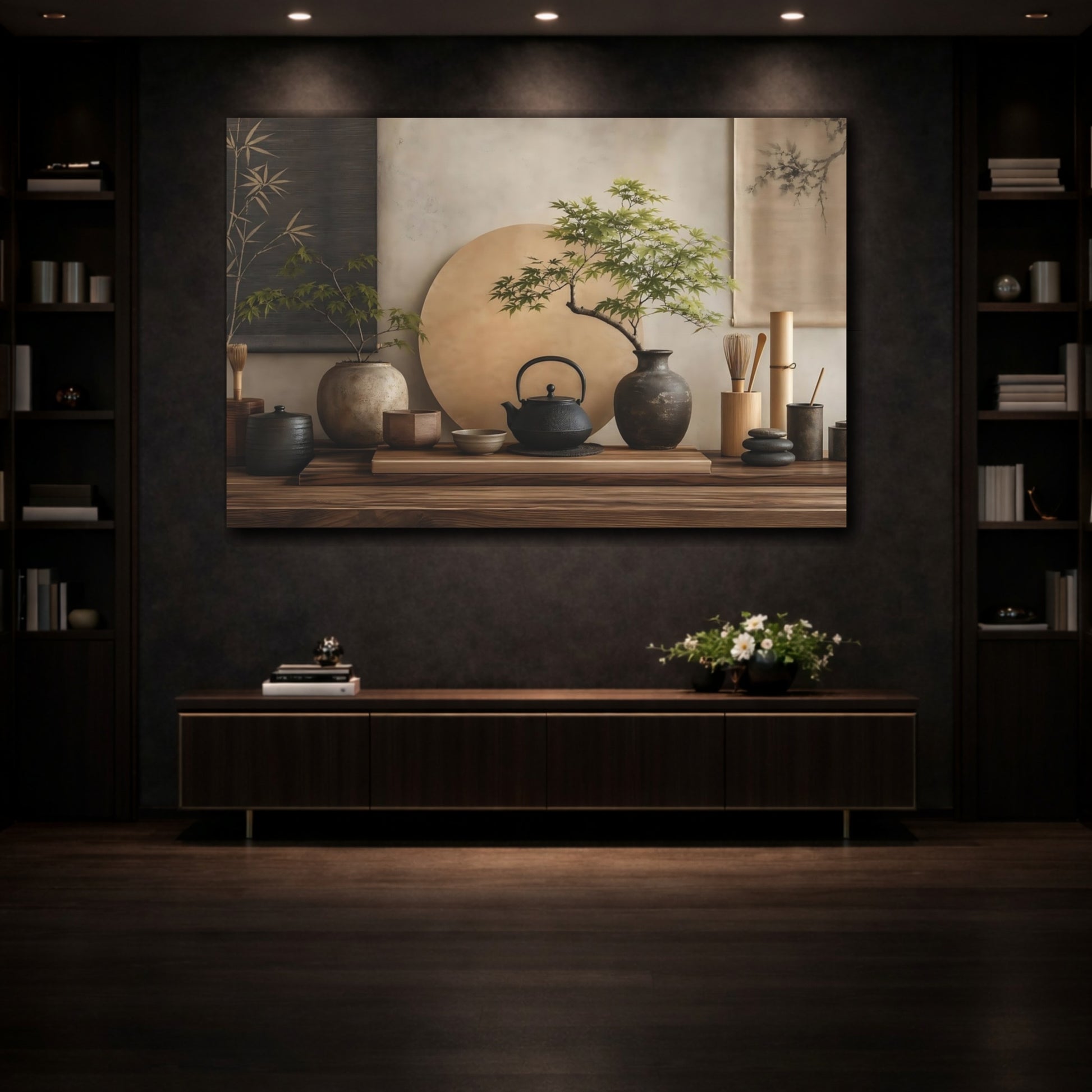 Mockup 3. Nature Bonsai Tree Earthy Zen Decor shown as stretched canvas wall art
