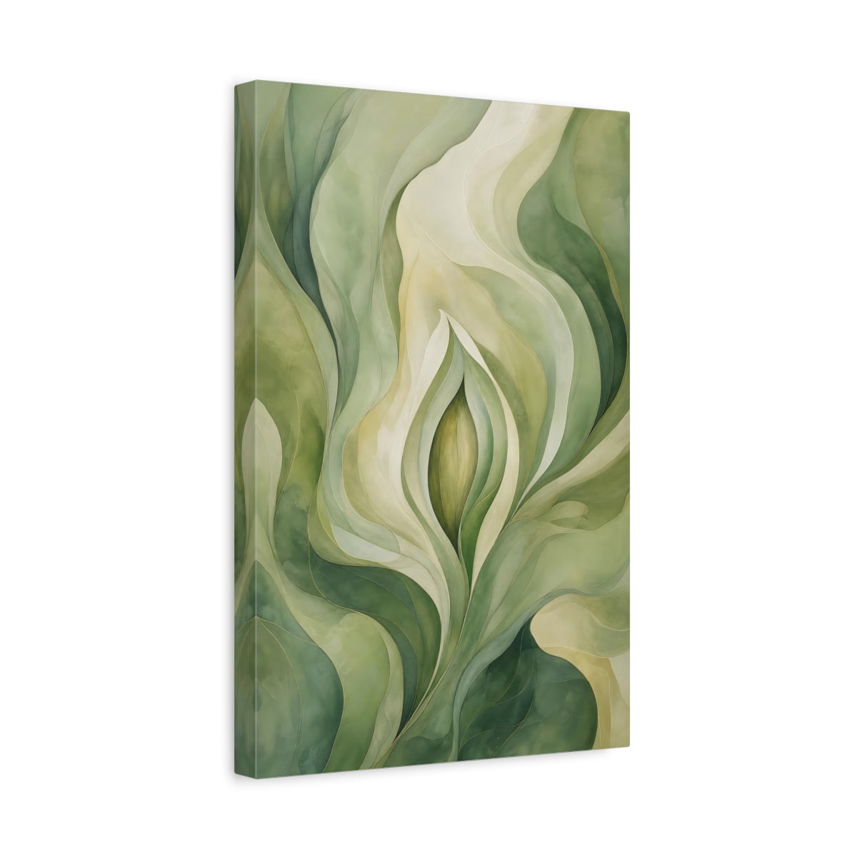 Side Mockup 4. Nature Botanical Abstract Green Organic shown as stretched canvas wall art