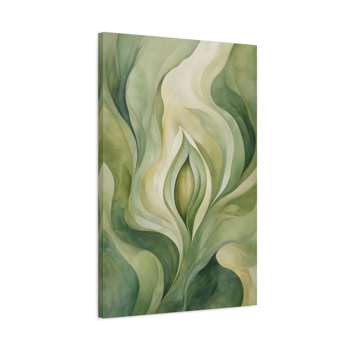 Side Mockup 2. Nature Botanical Abstract Green Organic shown as stretched canvas wall art