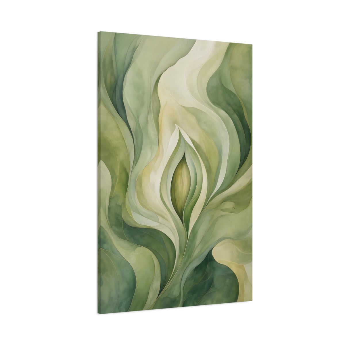 Side Mockup 1. Nature Botanical Abstract Green Organic shown as stretched canvas wall art