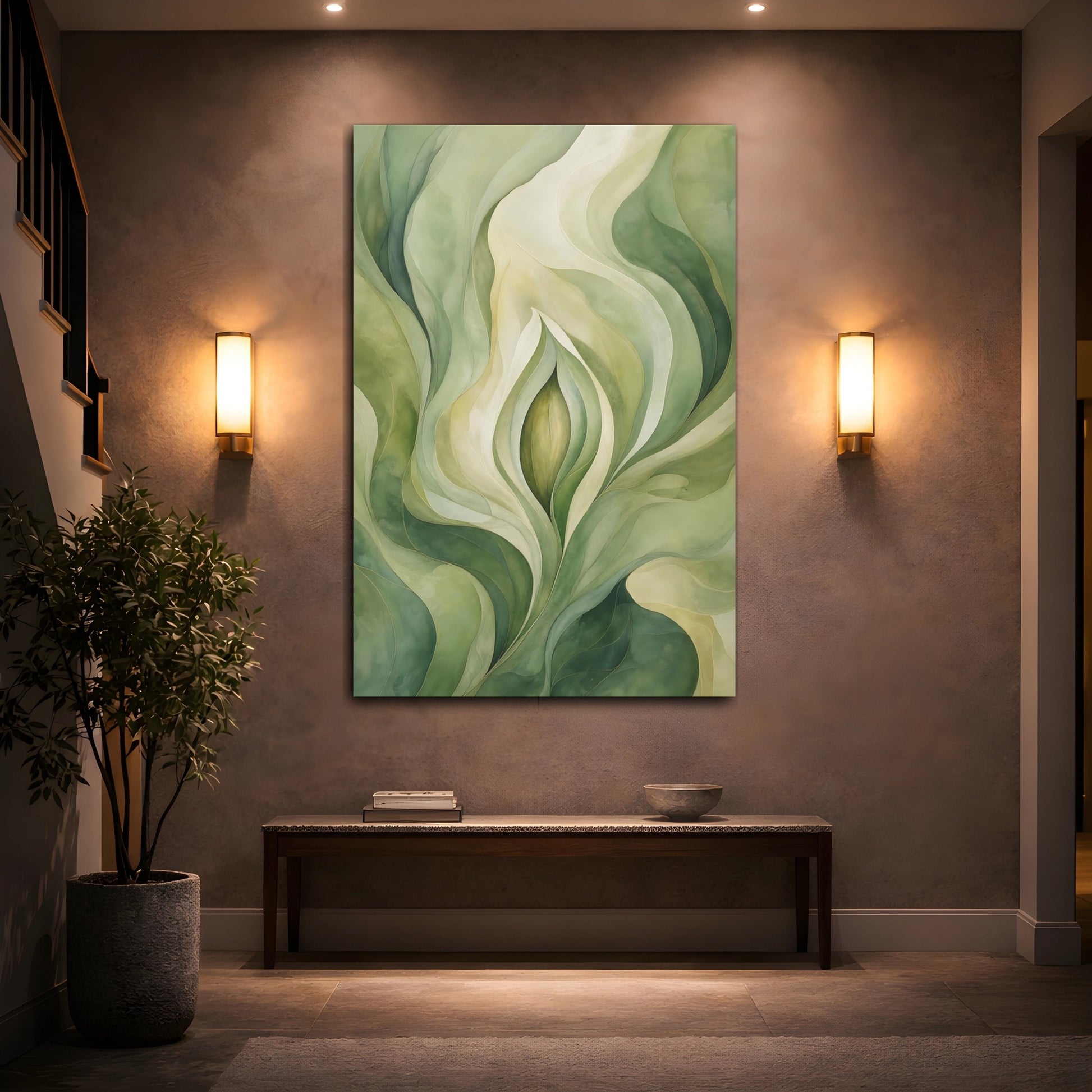 Mockup 2. Nature Botanical Abstract Green Organic shown as stretched canvas wall art