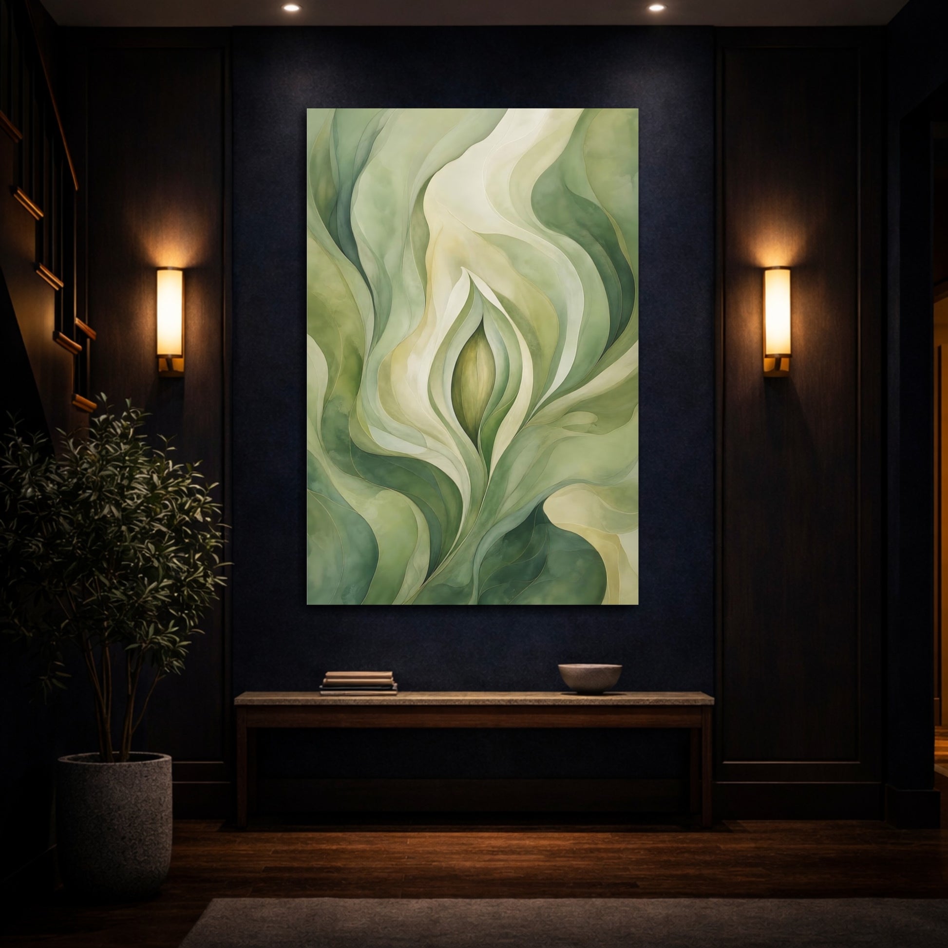 Mockup 4. Nature Botanical Abstract Green Organic shown as stretched canvas wall art