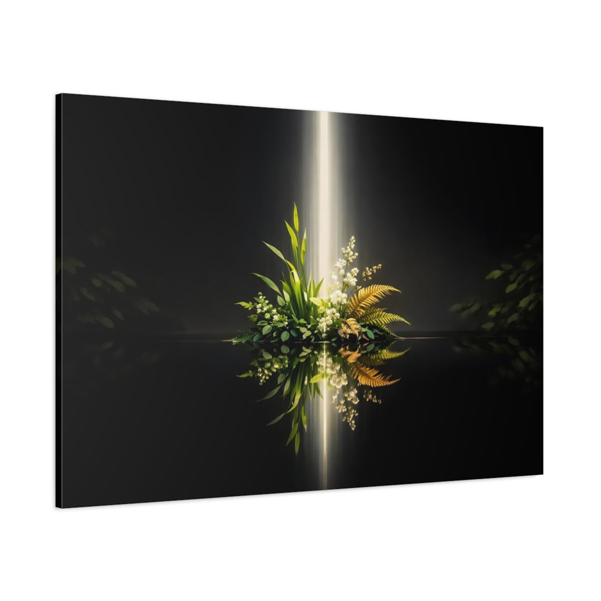 Main Mockup. Nature Botanical Arrangement Botanical Light Black shown as stretched canvas wall art