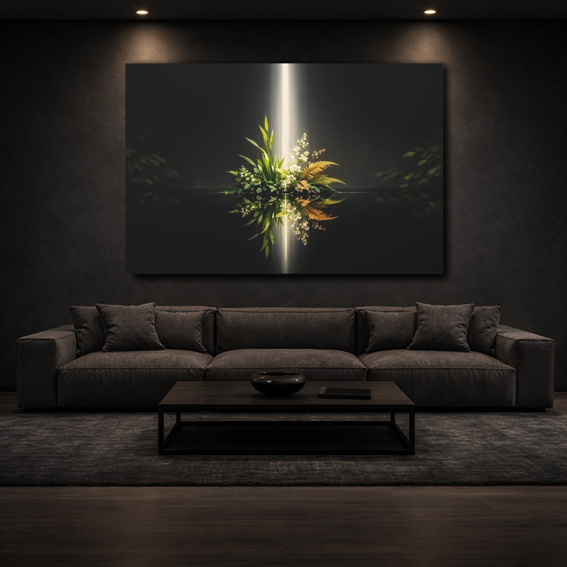 Mockup 2. Nature Botanical Arrangement Botanical Light Black shown as stretched canvas wall art