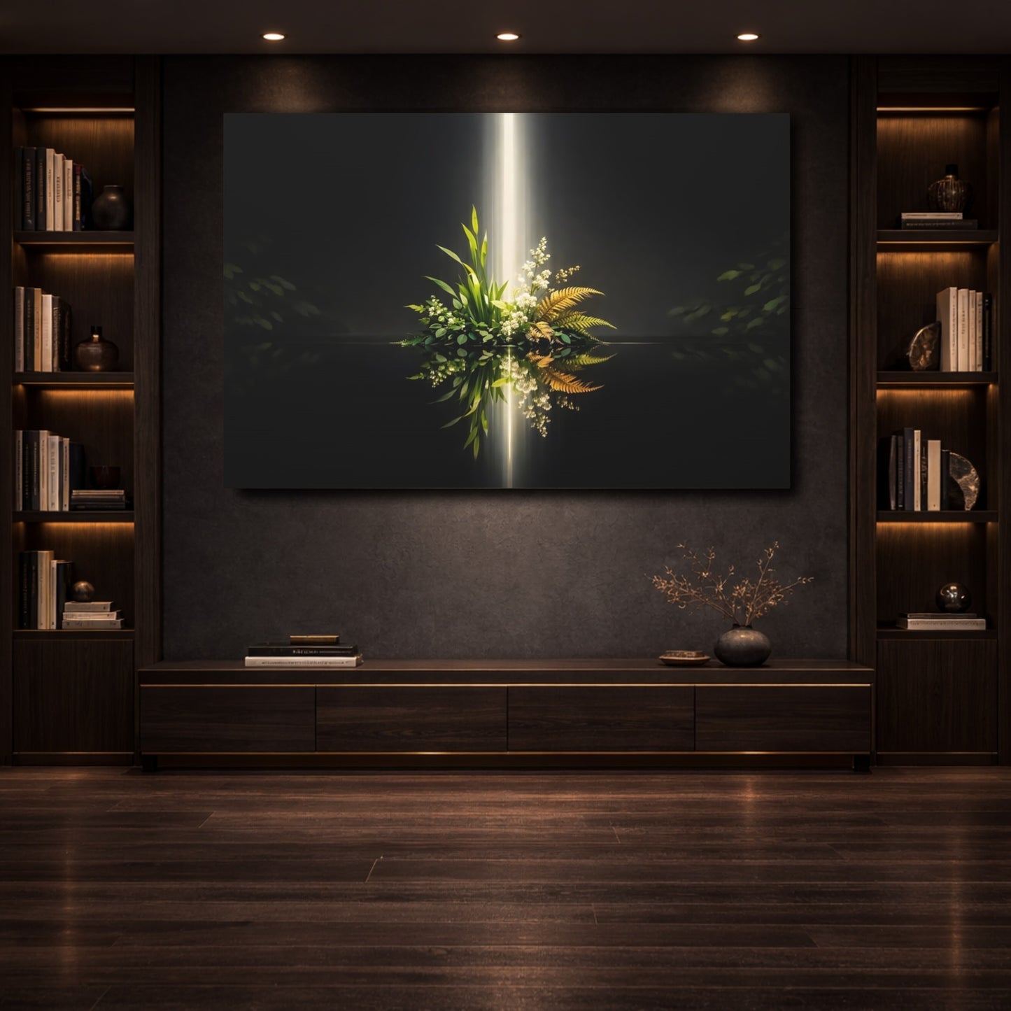 Mockup 3. Nature Botanical Arrangement Botanical Light Black shown as stretched canvas wall art