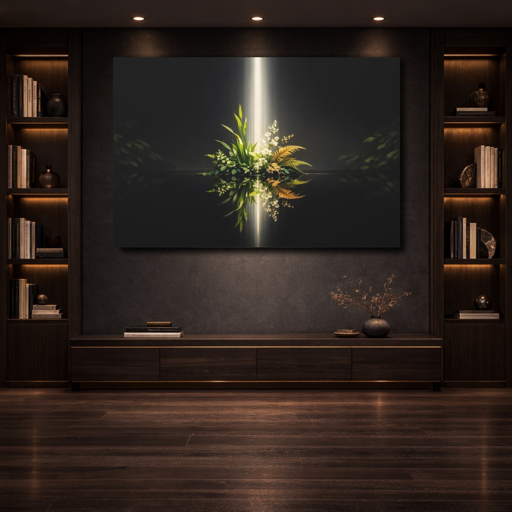 Mockup 3. Nature Botanical Arrangement Botanical Light Black shown as stretched canvas wall art